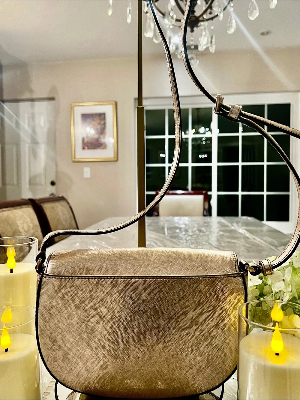Kate Spade New York Rose Gold Saffiano Leather Flap Crossbody Bag
